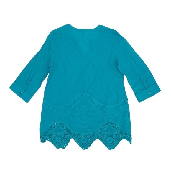 CHICO’s Blue 3/4 Sleeve Scalloped Lace Hem Blouse Size 4 (0 CHICO's) Women’s - Picture 3 of 6